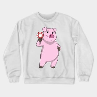 Pig at Poker with Poker chips Crewneck Sweatshirt